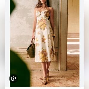 Sézane Chiaretta Floral White and Yellow Midi Dress
